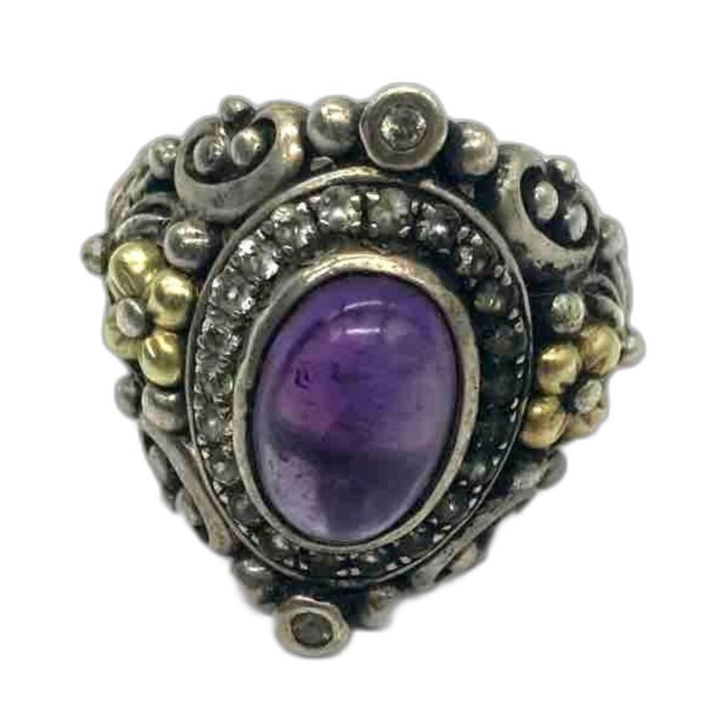 Barbara Bixby 925 Sterling Silver 18K Gold Amethyst Ring Size 7.5 12.2g